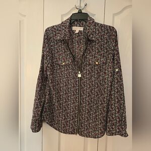 Floral Print Women's Shirt - Black and Red